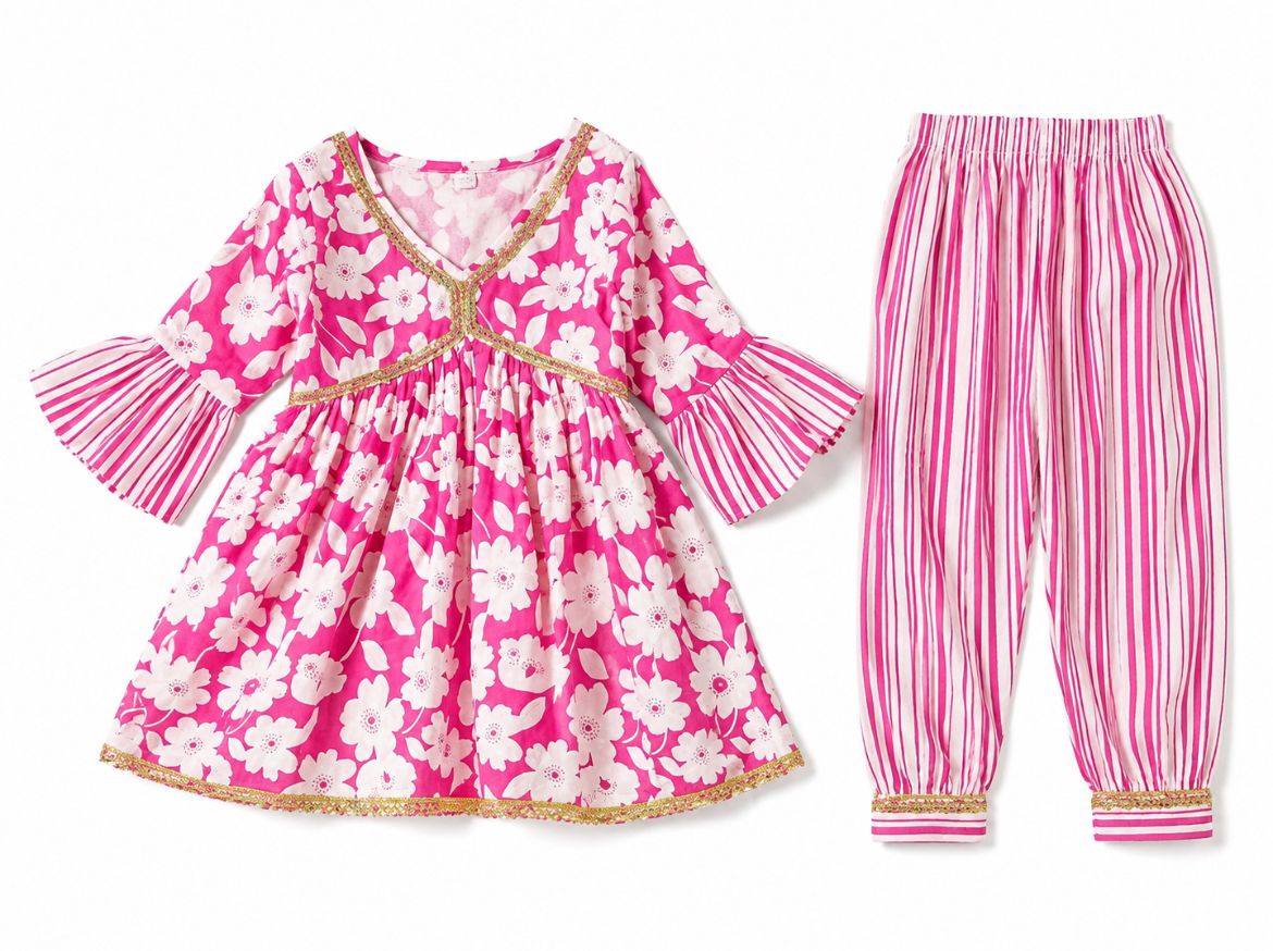 Pink Floral Dress Set