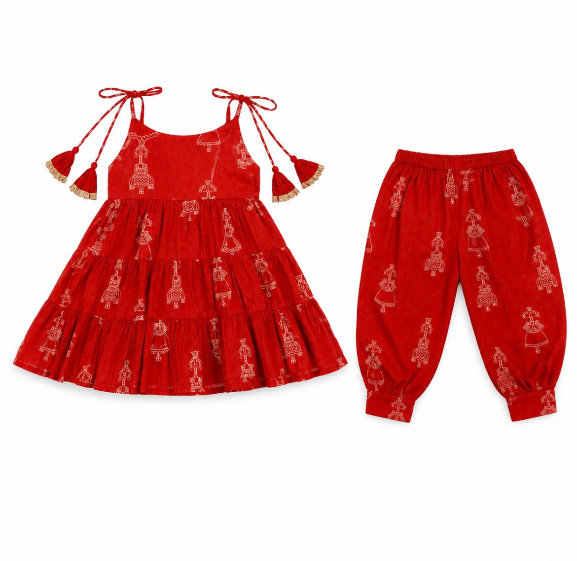 Red Printed Dress Set