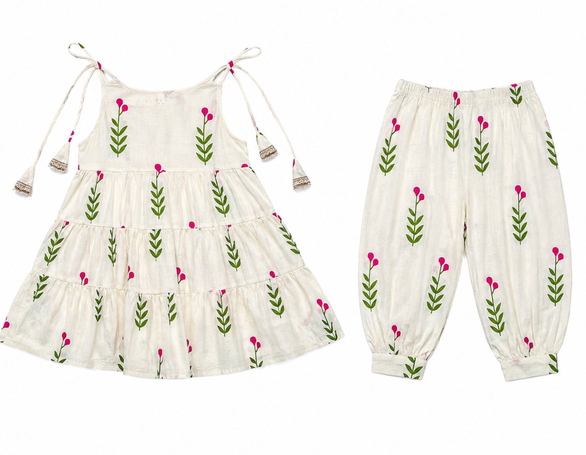 White Floral Dress Set